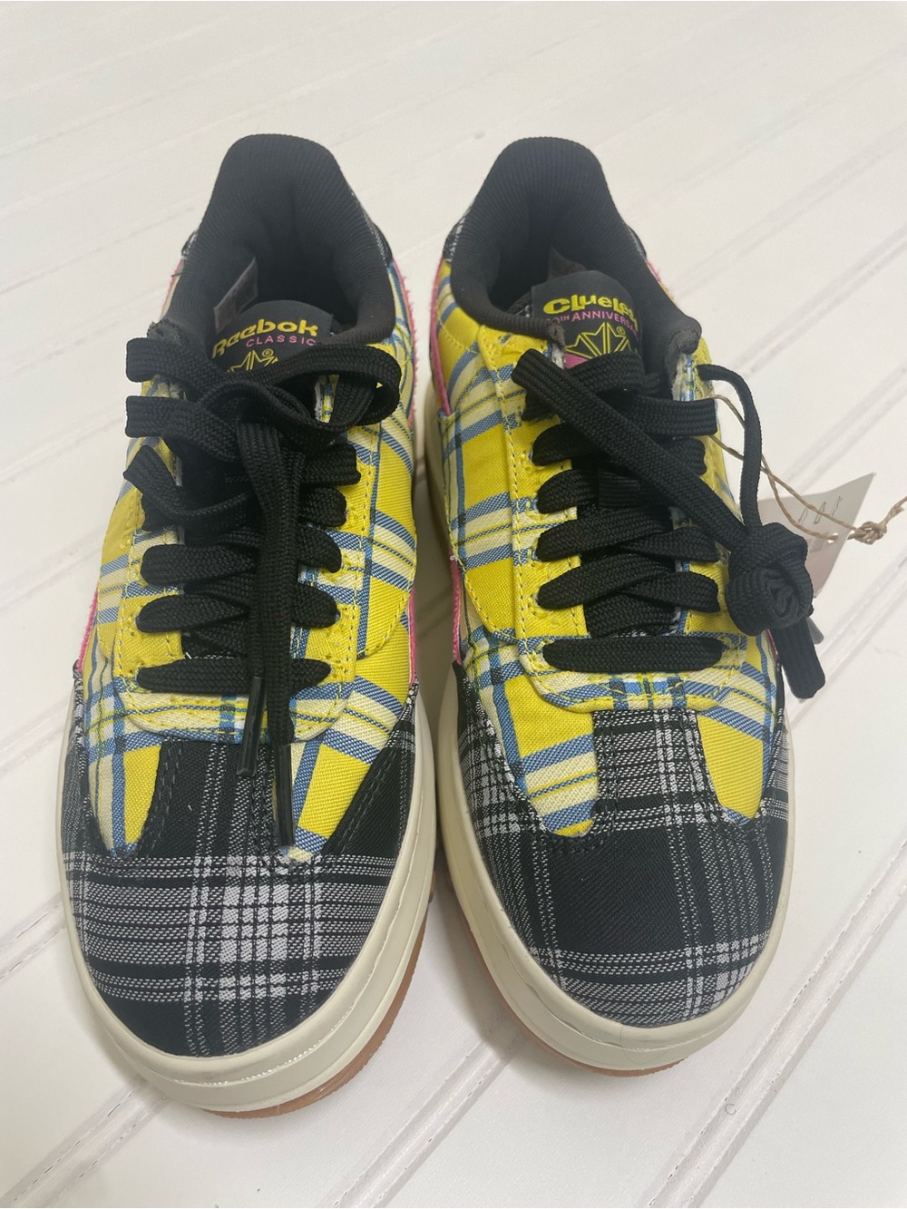 Reebok x Clueless Plaid Low-Top Sneakers - Yellow, Black & Pink women size 5.5 - Picture 9 of 13